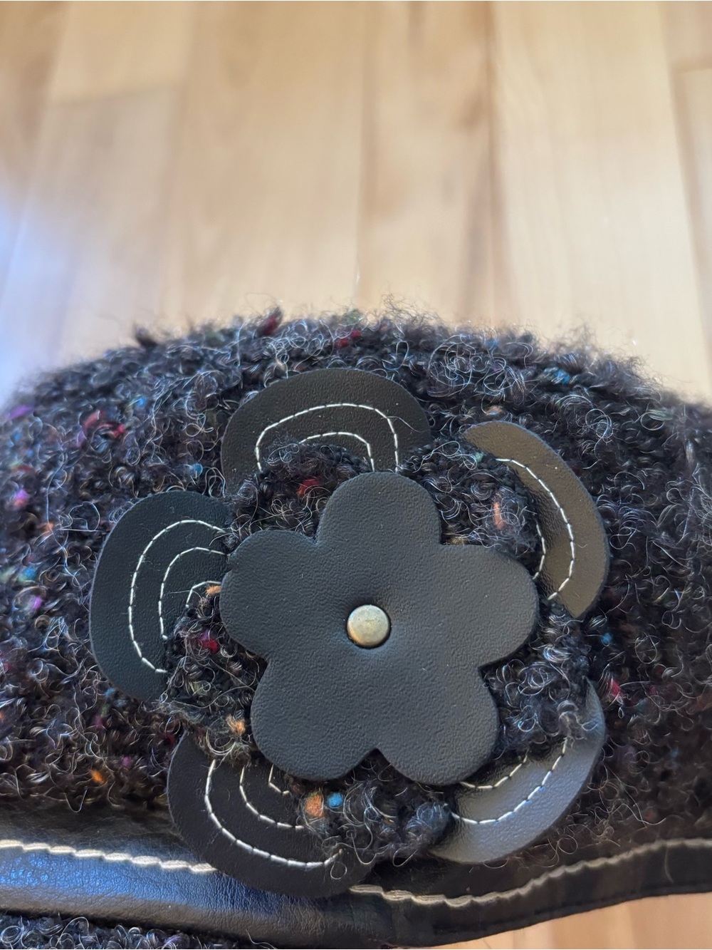 Y2K Scala Pronto Boucle Tweed Flower Accent Newsboy Style Hat - Picture 4 of 8